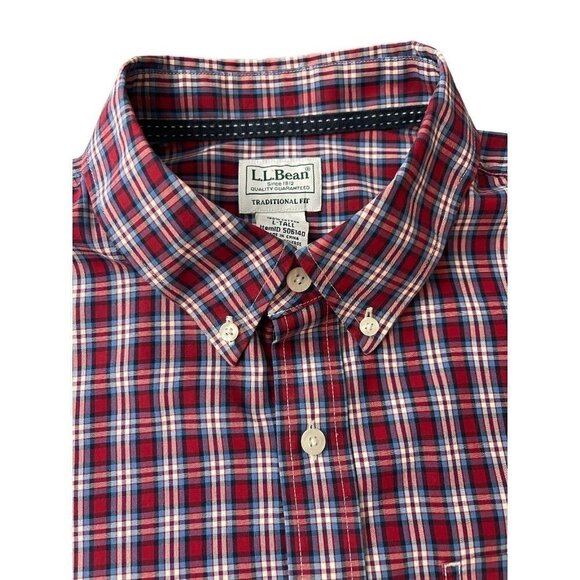 L.L. Bean Men's Red Blue Plaid Long Sleeve Button Up Cotton L Tall Large‎ Tall - Picture 8 of 9